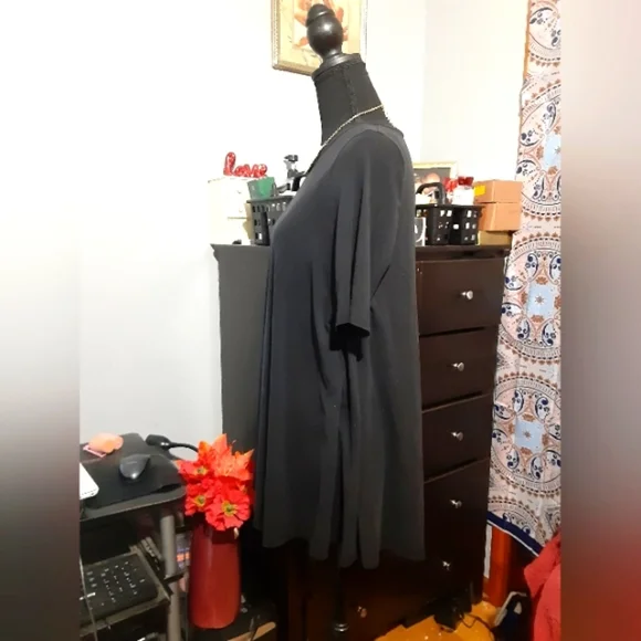 Eileen Fisherc Women's Top  Black Short Sleeve Oversize Boho Lagenlook Top S - Picture 3 of 6